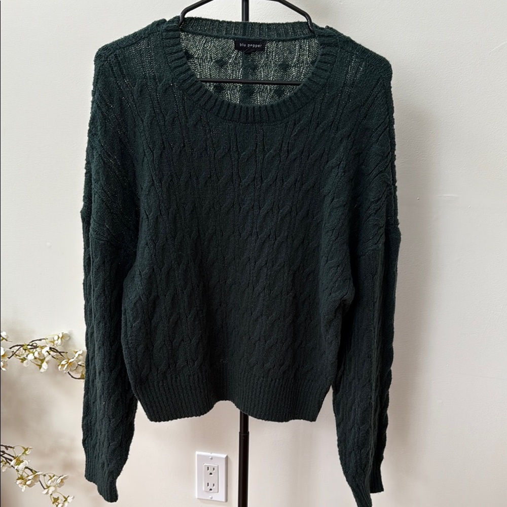Dark Green Cable Knit Sweater